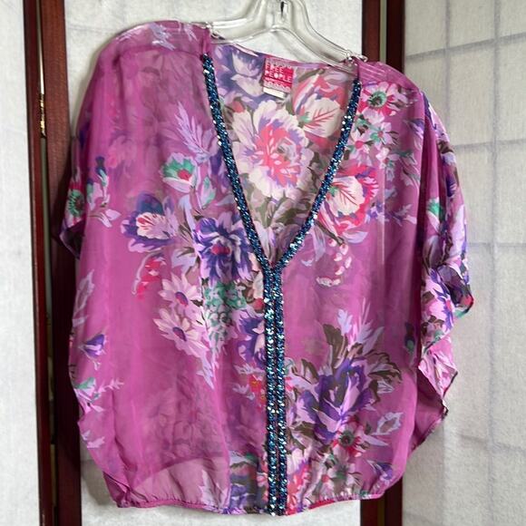 ANTHROPOLOGIE FREE PEOPLE FLORAL‎ EMBELLISHMENT BLOUSE SIZE XS - Picture 1 of 5